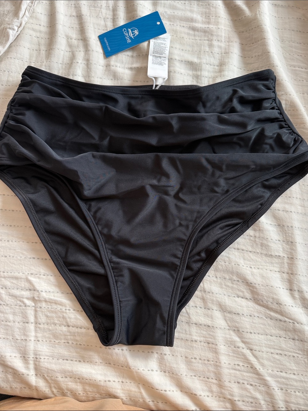 Cupshe Black High-Rise Ruched Bikini Bottoms
